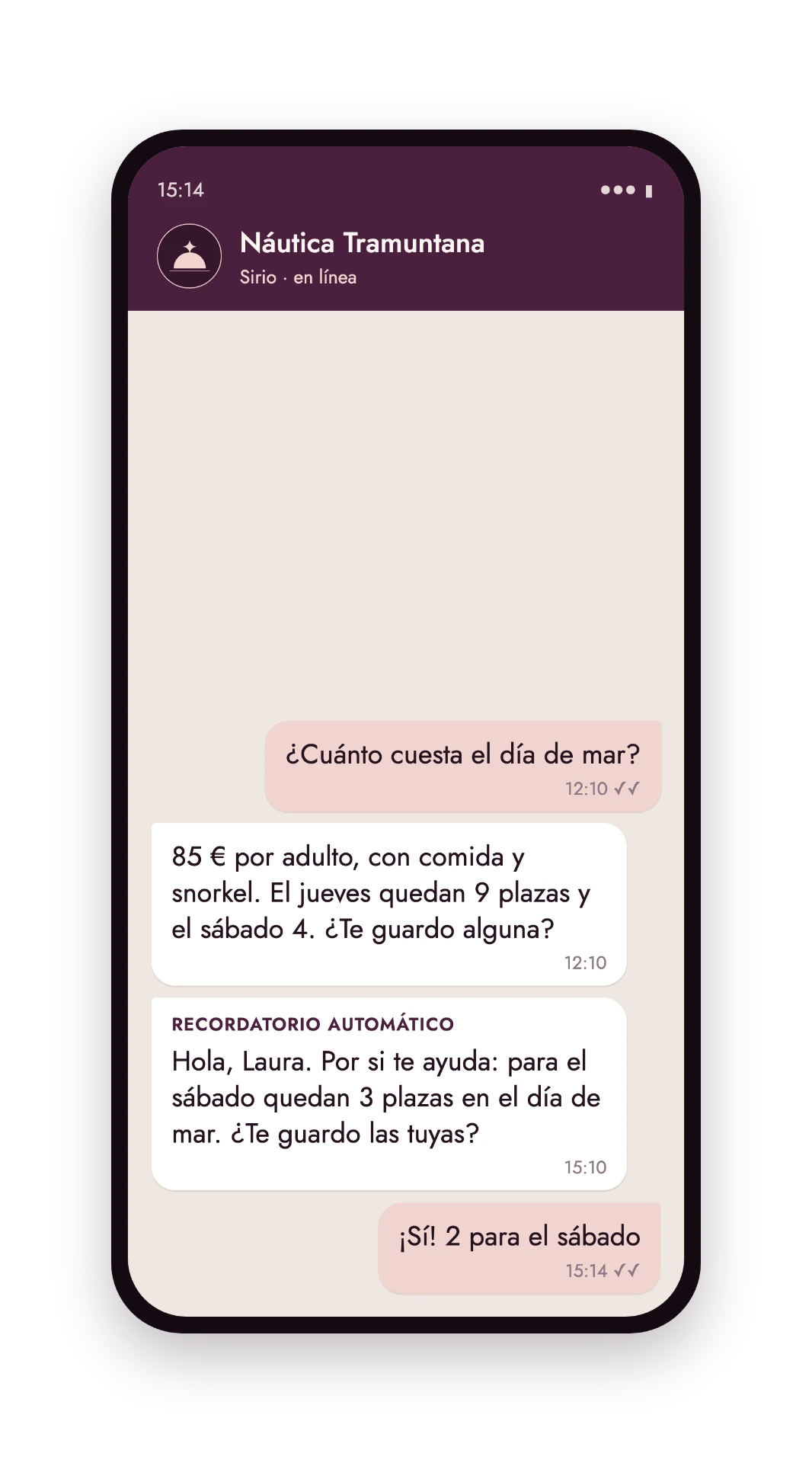 Respuesta de precios, recordatorio automático y confirmación de interés