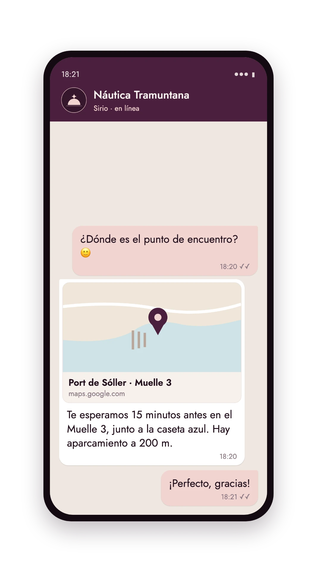 Sirio envía el punto de encuentro en el puerto con un mapa